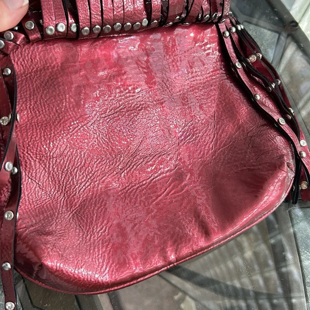 Western Faux Leather Fringe Purse‎ Rhinestones Studded Embossed Cowgirl Red